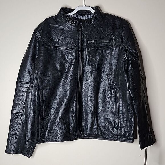 NWT MILWAUKEE LEATHER SFM1806 MEN'S BLACK EURO COLLAR CAFE STYLE LEATHER JACKET - Picture 4 of 9